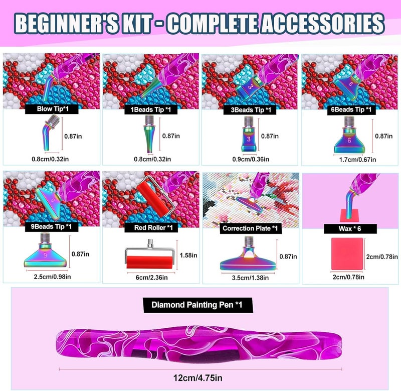 Heyseri 14PCS Diamond Painting Pen Accessories Tools Set, Exquisite Stainless Steel Metal Pen Tips,Ergonomic Diamond Art Pen and 6 Painting Glue Clay,Comfort Grip and Faster Drilling (Purpl Rainbow) - Image 4